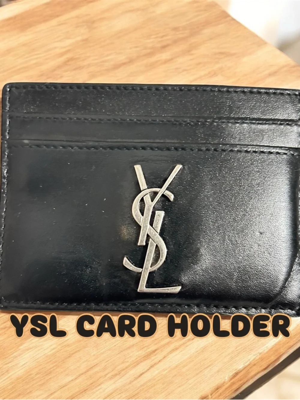 Saint Laurent Black Leather Card & Key Slot Holder with Silver YSL Emblem - Picture 3 of 5